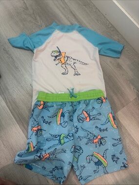 Panama Jack Kids Swim Rashguard Set - Light Blue, White, Lime, Orange